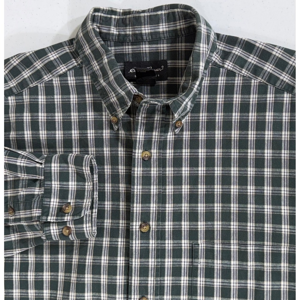 Eddie Bauer Button Down Large Green Plaid Thick Cotton Classic Outdoors READ